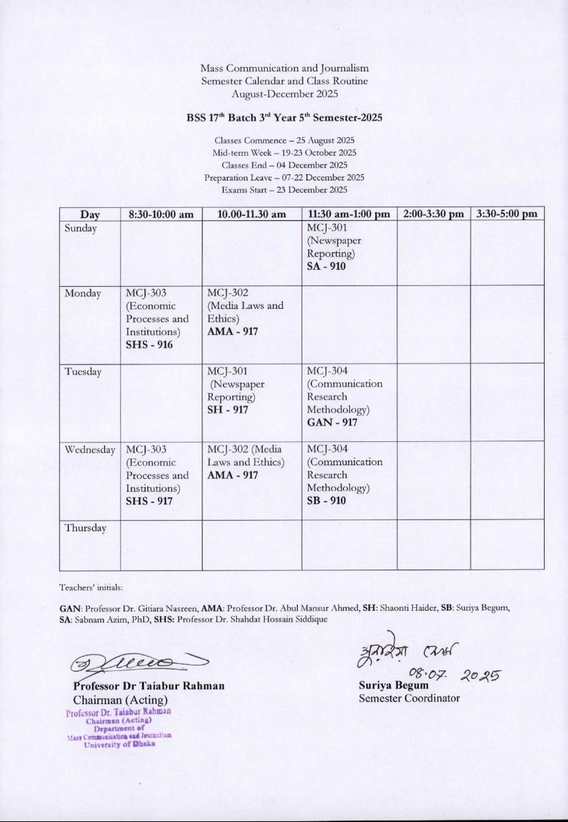 Class Routine