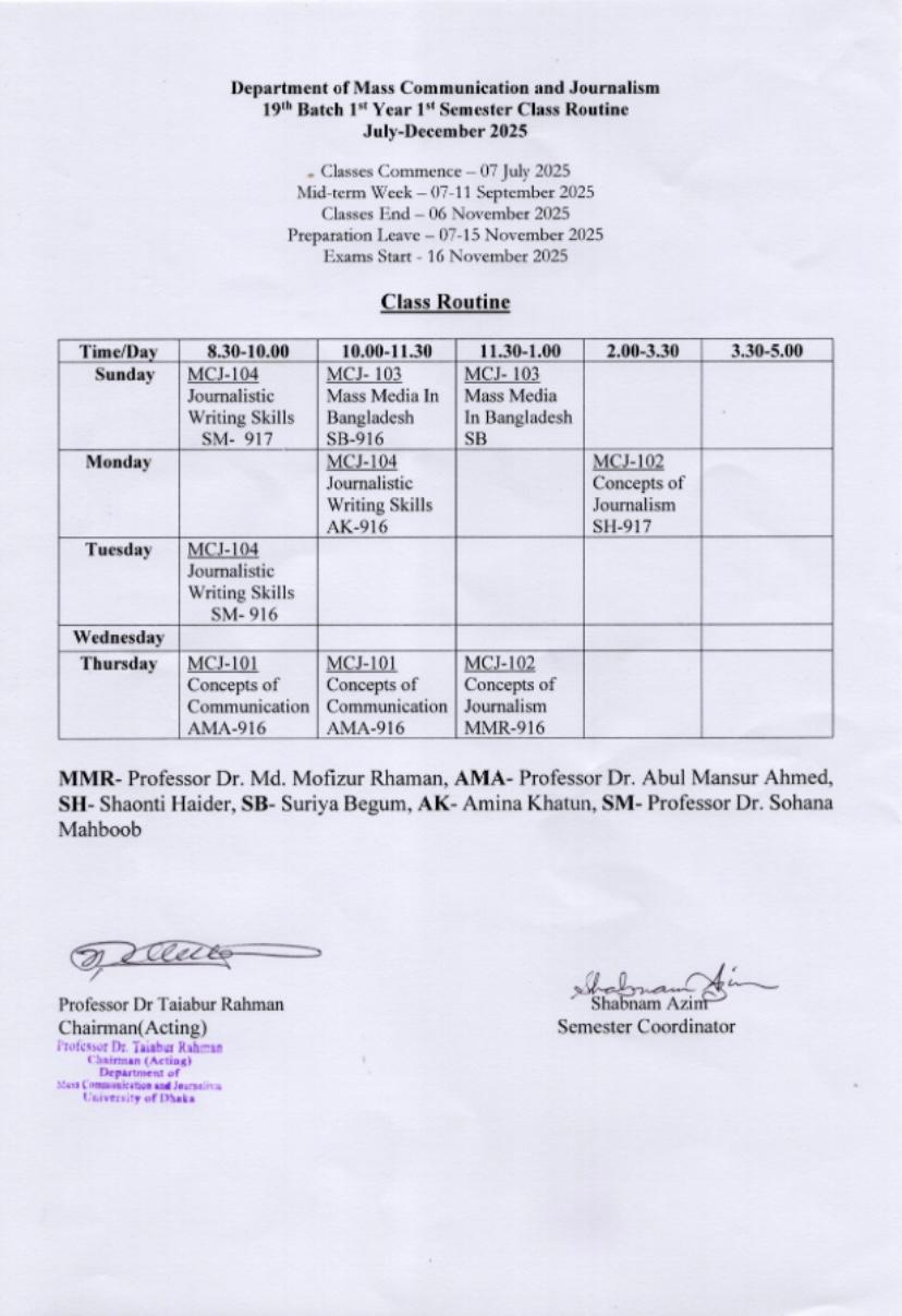 Class Routine